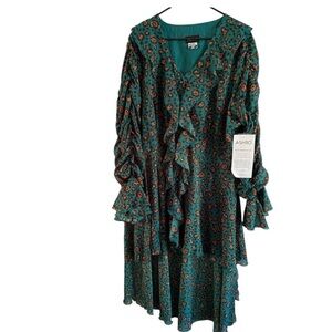 Ashro Teal Floral Ruffle Dress